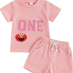 Pink Girl First Birthday Elmo Outfit Elmo Shirt Shorts Sesame Street Top